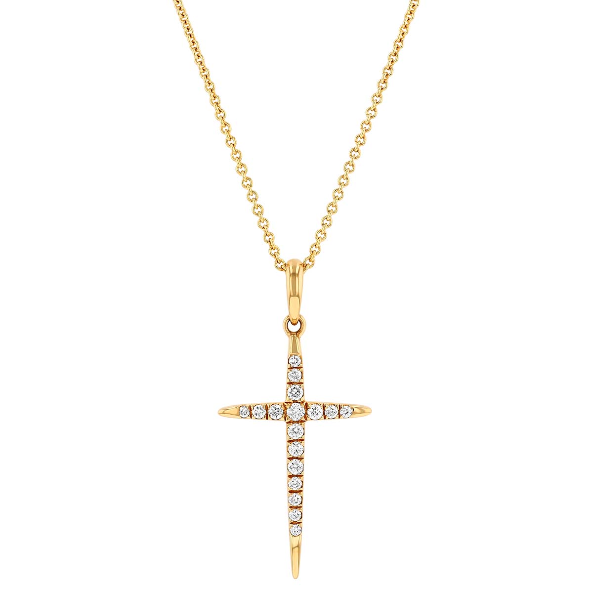 Diamond Tapered Cross Pendant in Yellow Gold, 18